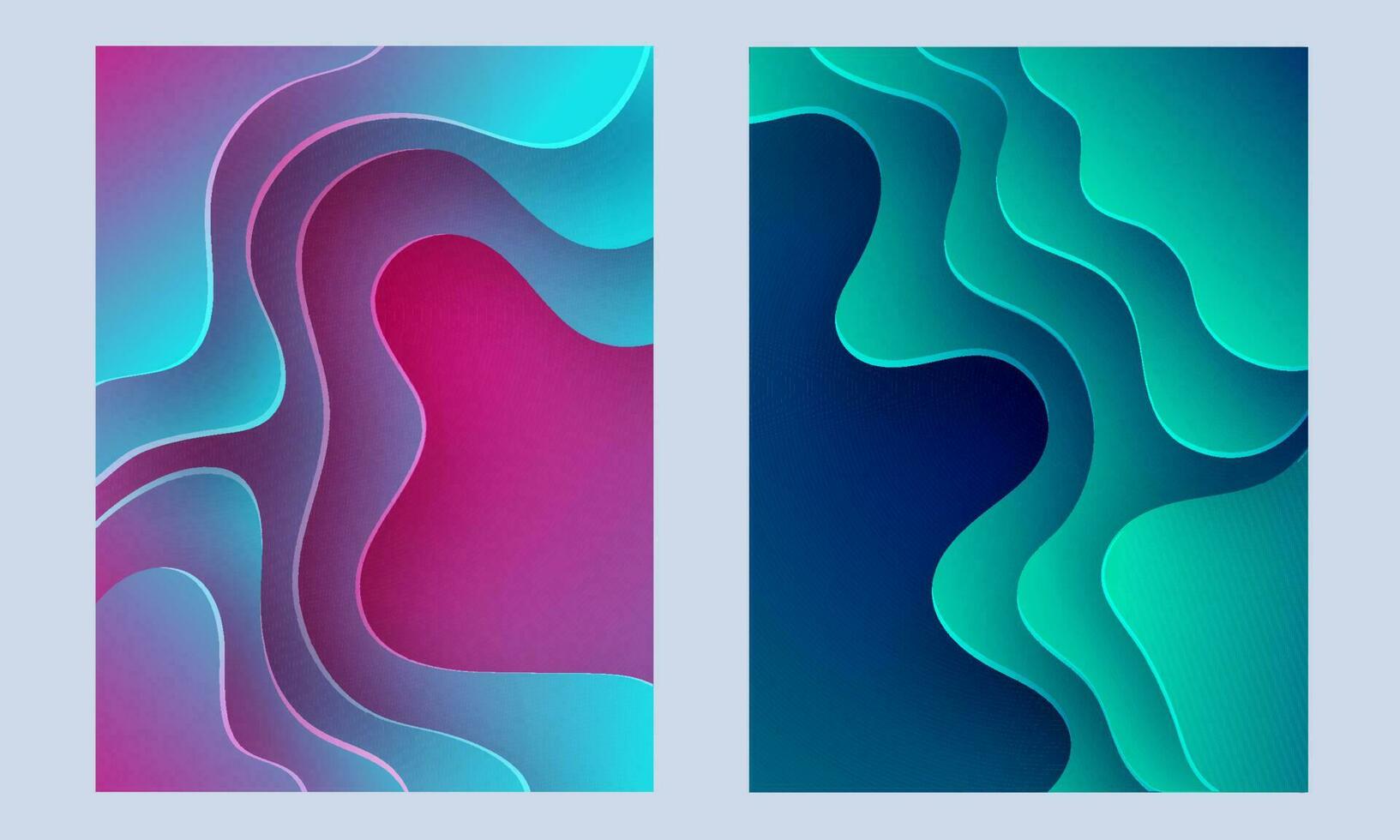 Gradient Farbe Flüssigkeit fließen oder Flüssigkeit Kunst Papier Schicht Schnitt abstrakt Vorlage Design Sammlung. vektor