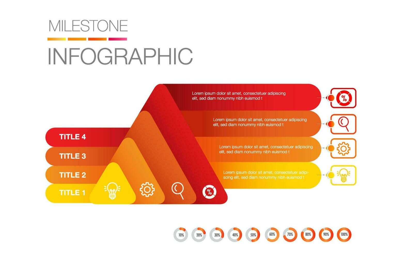 Dreieck gestalten Infografik Vorlage zum Geschäft 4 Schritte Prozesse modern Zeitleiste Diagramm mit Prozentsatz, und Präsentation können Sein benutzt zum Geschäft Konzept vektor