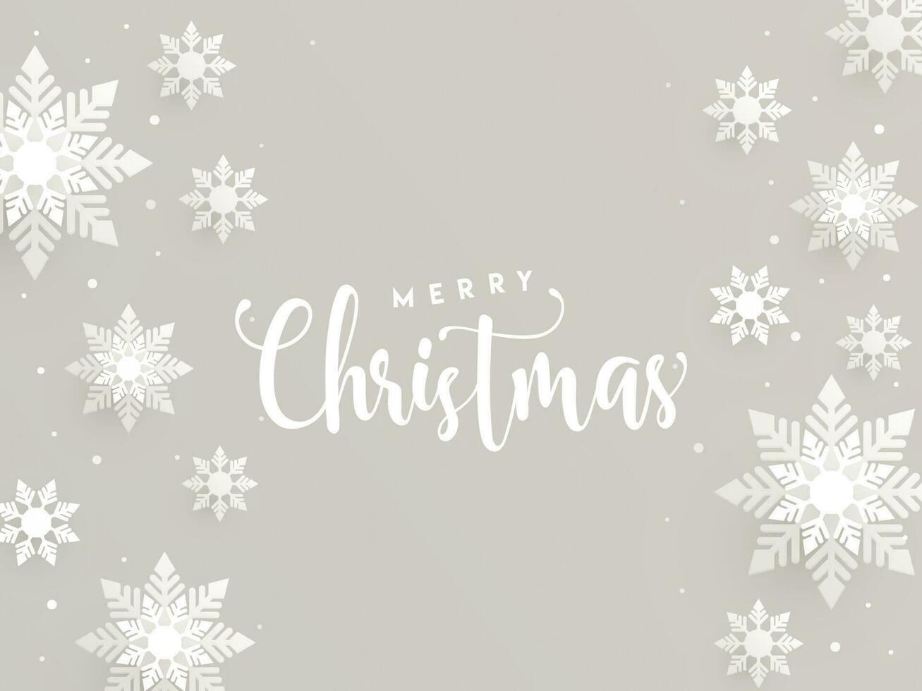 eleganta text av glad jul och snöflingor dekorerad bakgrund. kan vara Begagnade som hälsning kort eller affisch design. vektor