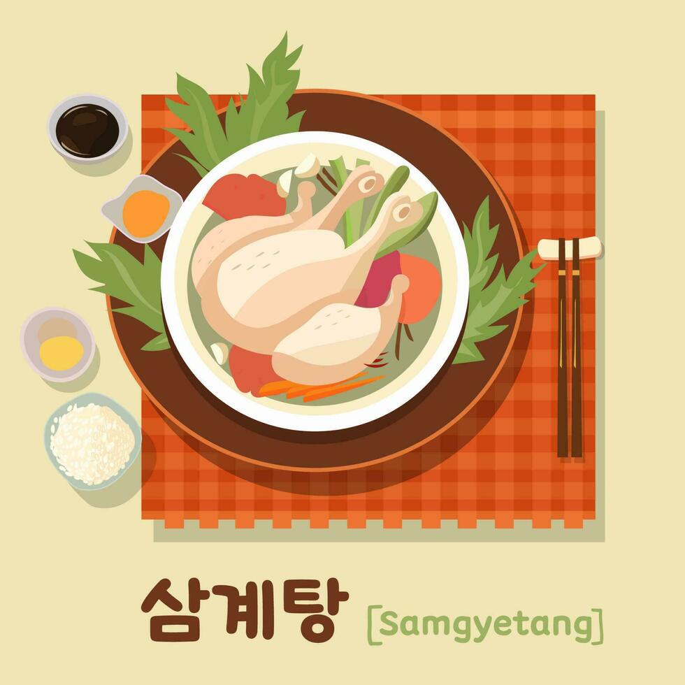 Samgyetang oder samgye-tang ist Ginseng Hähnchen Suppe im Korea. traditionell Suppe auf Sambok Tage - - Chobok, Jungbok und malbok. vektor