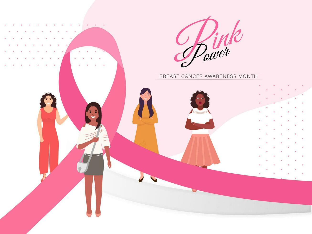 grupp av kvinna stödjande för bröst cancer medvetenhet månad begrepp. kan vara Begagnade som baner eller affisch design. vektor