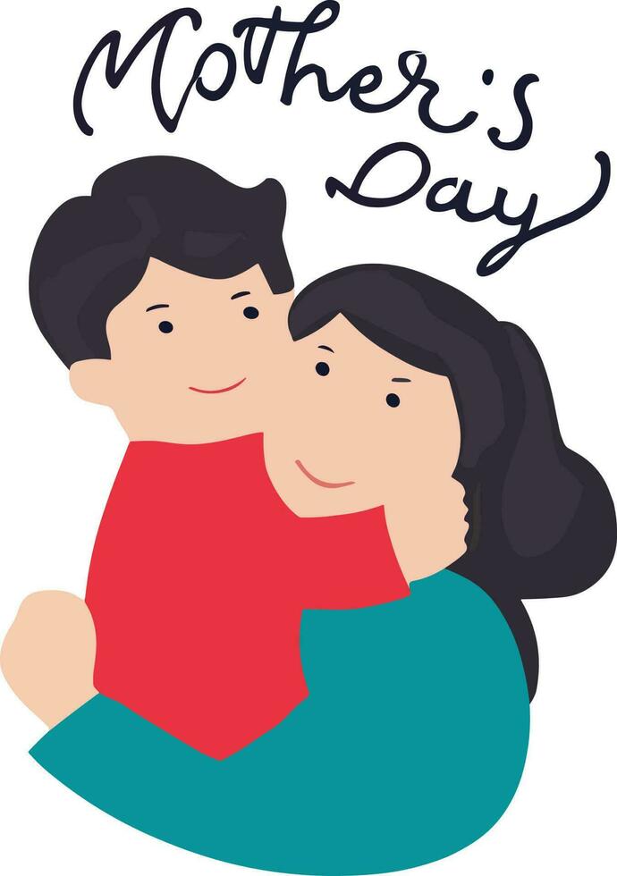 en mor och son innehav varje Övrig i en tecknad serie stil med mors dag skriven på topp vektor