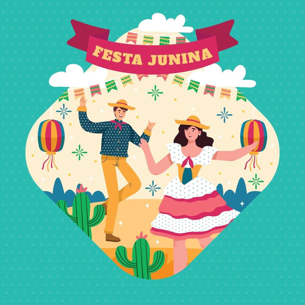 man och kvinna dansar i festa junina festival koncept vektor