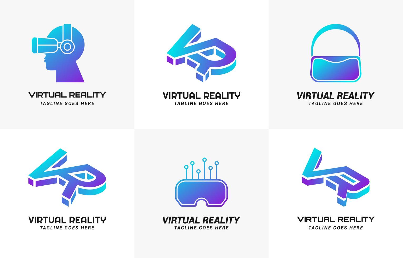 vr virtual reality-teknik enkel gradientlogotypuppsättning vektor