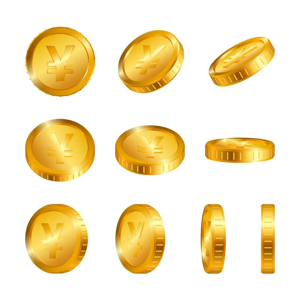 Yen Gold Münzen isoliert auf Weiß Hintergrund. Vektor Illustration