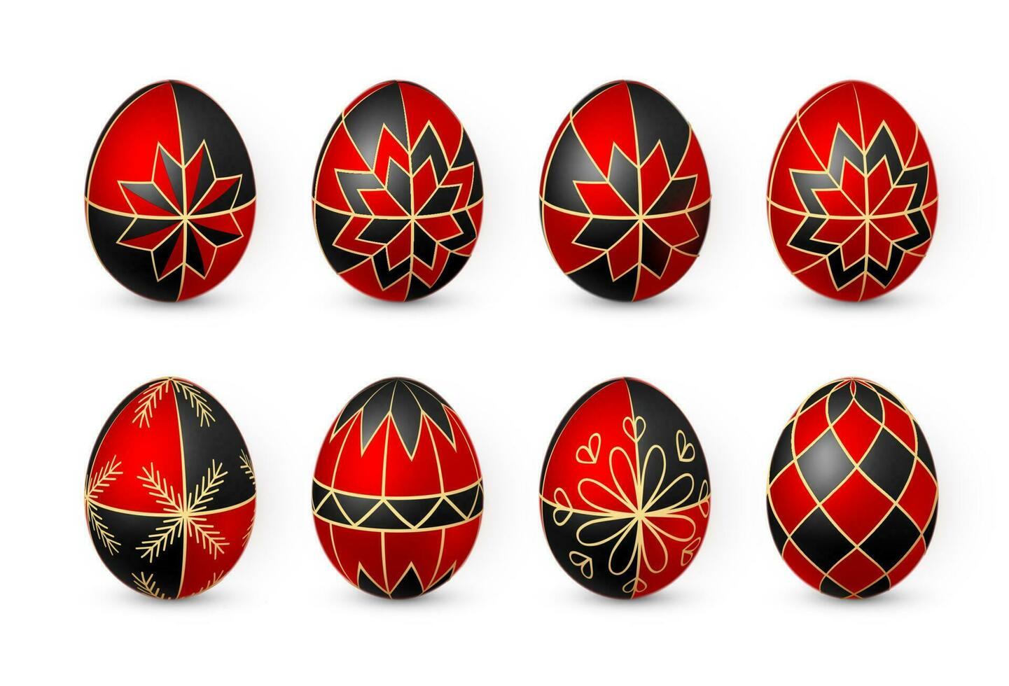 Färg påsk ägg på vit bakgrund. röd och vit ägg måla förbi bivax. vektor illustration