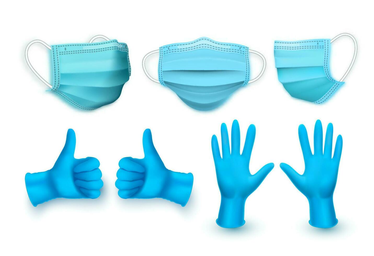 realistisch Blau medizinisch Gesicht Maske und medizinisch Latex Handschuhe. Vektor Illustration