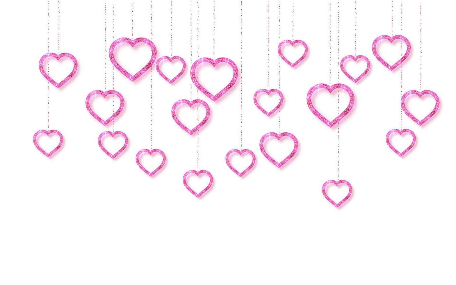 rosa lämnandet skinande glitter lysande hjärta isolerat på vit bakgrund. valentines dag bakgrund. vektor illustration