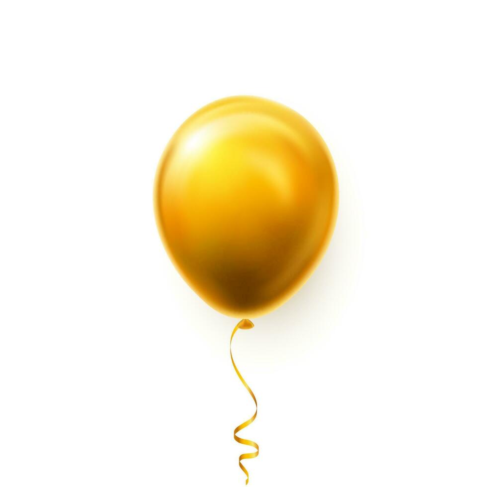 realistisk gyllene ballong på vit bakgrund med skugga. glans helium ballong för bröllop, födelsedag, partier. festival dekoration. vektor illustration