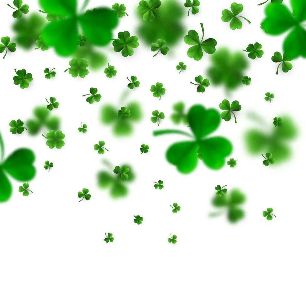 Heilige Patrick's Tag Rand mit Grün vier und Baum 3d Blatt Klee auf Weiß Hintergrund. irisch Glücklich und Erfolg Symbole. Vektor Illustration