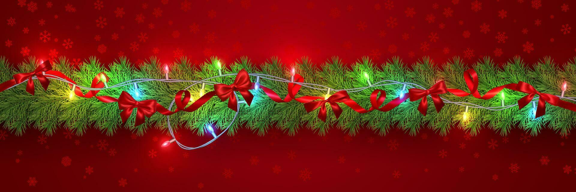 festlich Weihnachten oder Neu Jahr Girlande. Weihnachten Baum Geäst. Feiertage Hintergrund. Vektor Illustration