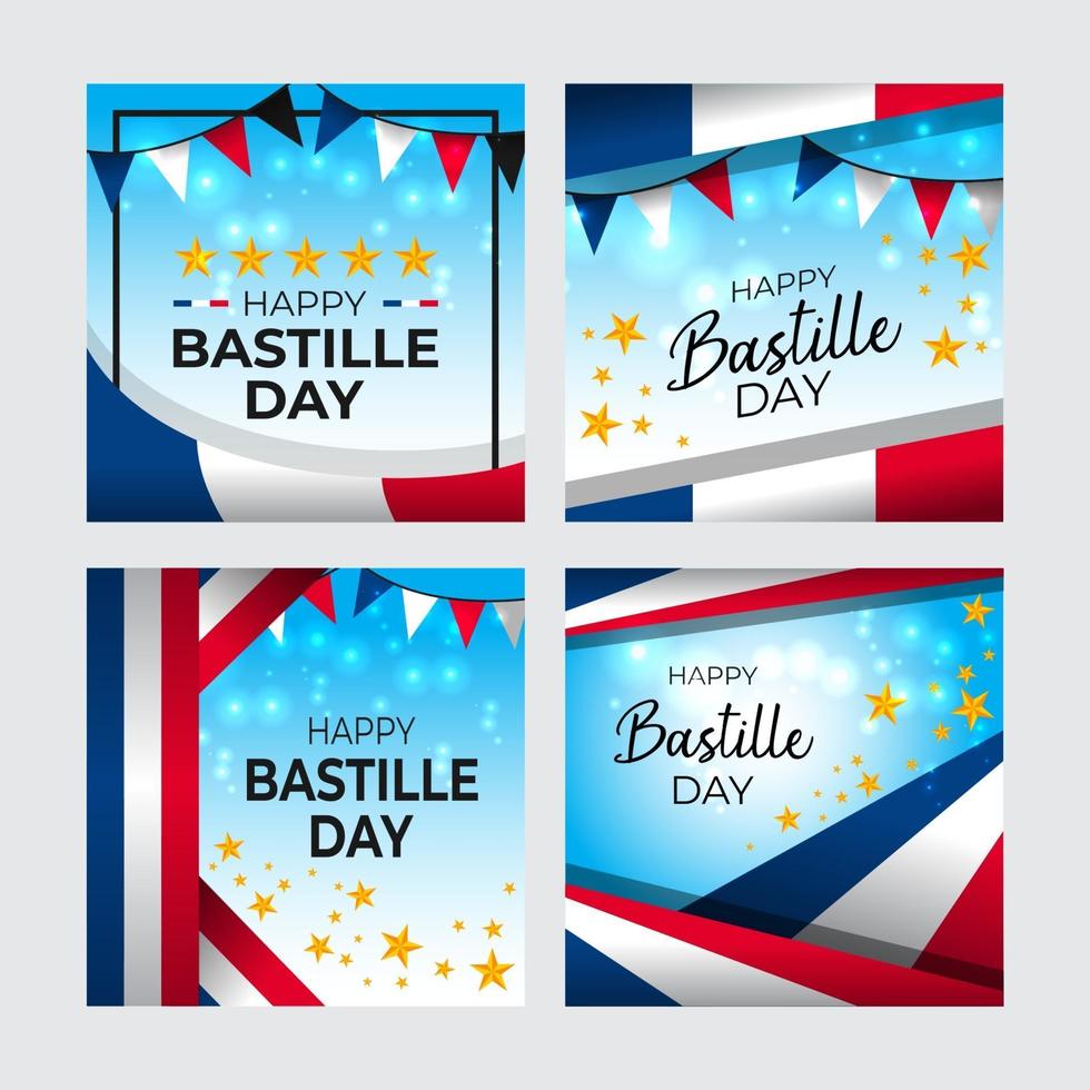 glad bastille dag kort samling mall vektor