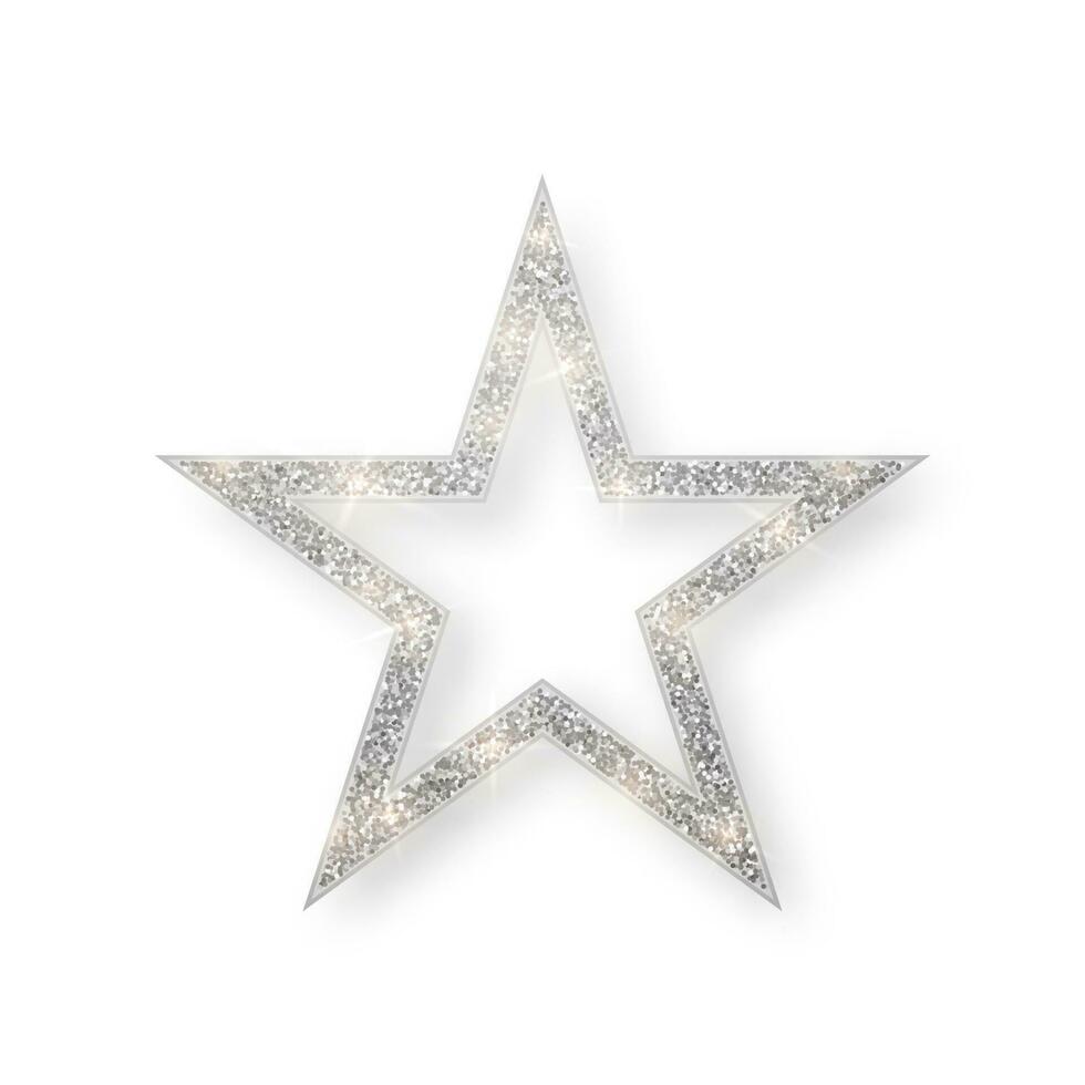 Silber glänzend funkeln glühend Star mit Schatten isoliert auf Weiß Hintergrund. Vektor Illustration