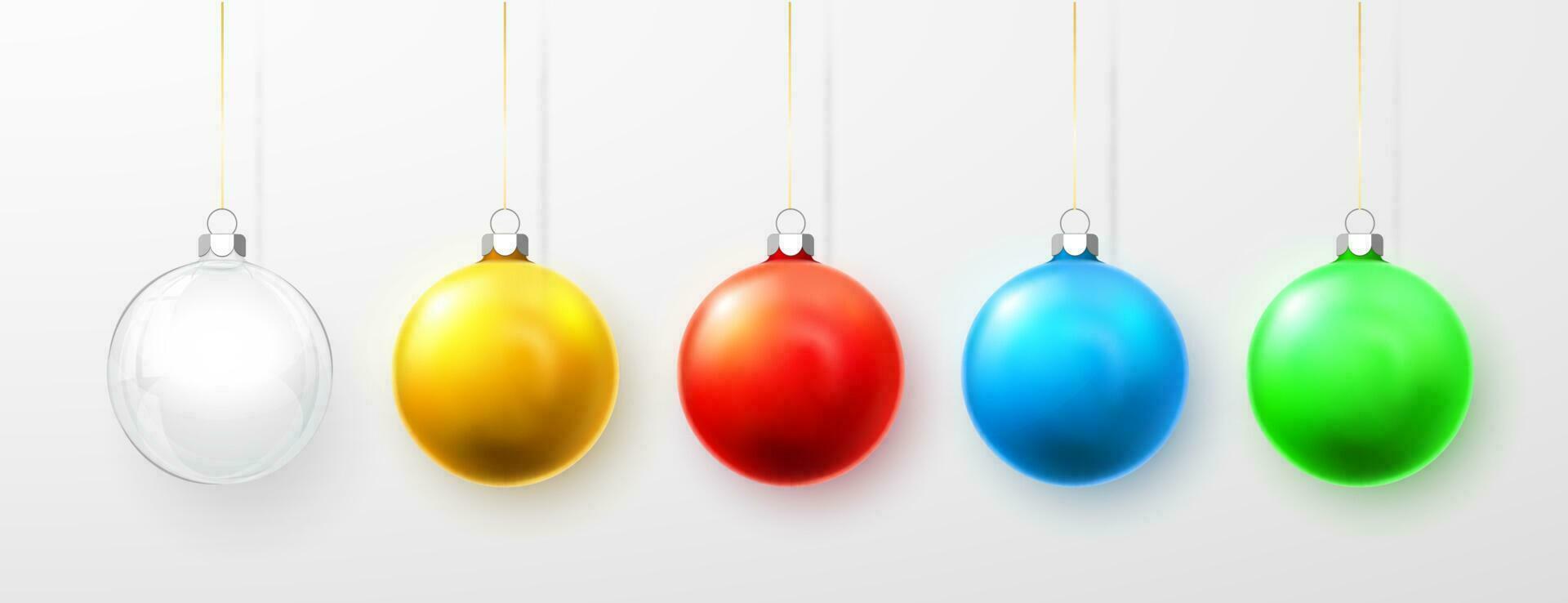 Blau, Weiss, Grün, Gelb und rot Weihnachten Ball. Weihnachten Glas Ball auf Weiß Hintergrund. Urlaub Dekoration Vorlage. Vektor Illustration