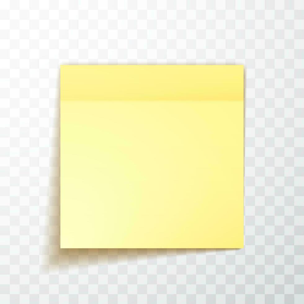 Gelb farbig Blatt von Hinweis Papiere mit Schatten, bereit zum Ihre Botschaft. realistisch. Vektor Illustration
