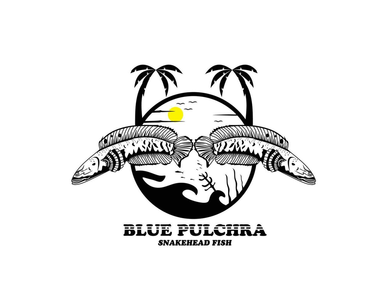 årgång fisk maskot logotyp channa pulchra vektor
