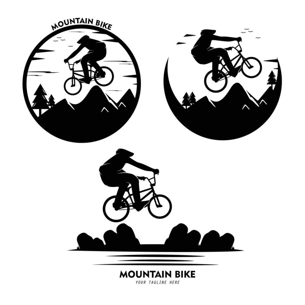 uppsättning av berg cykel silhuetter illustration samling vektor