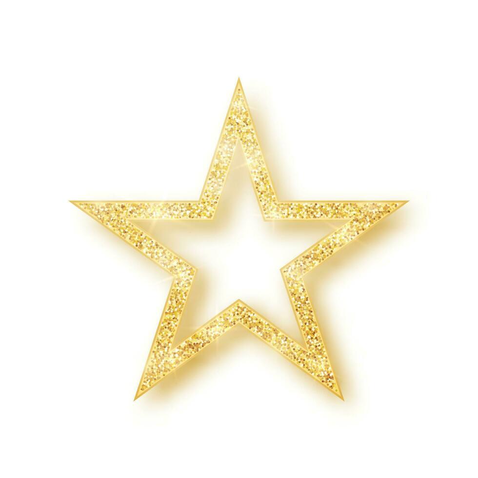 goldglänzender glitzernder glühender stern mit schatten lokalisiert auf weißem hintergrund. Vektor-Illustration vektor