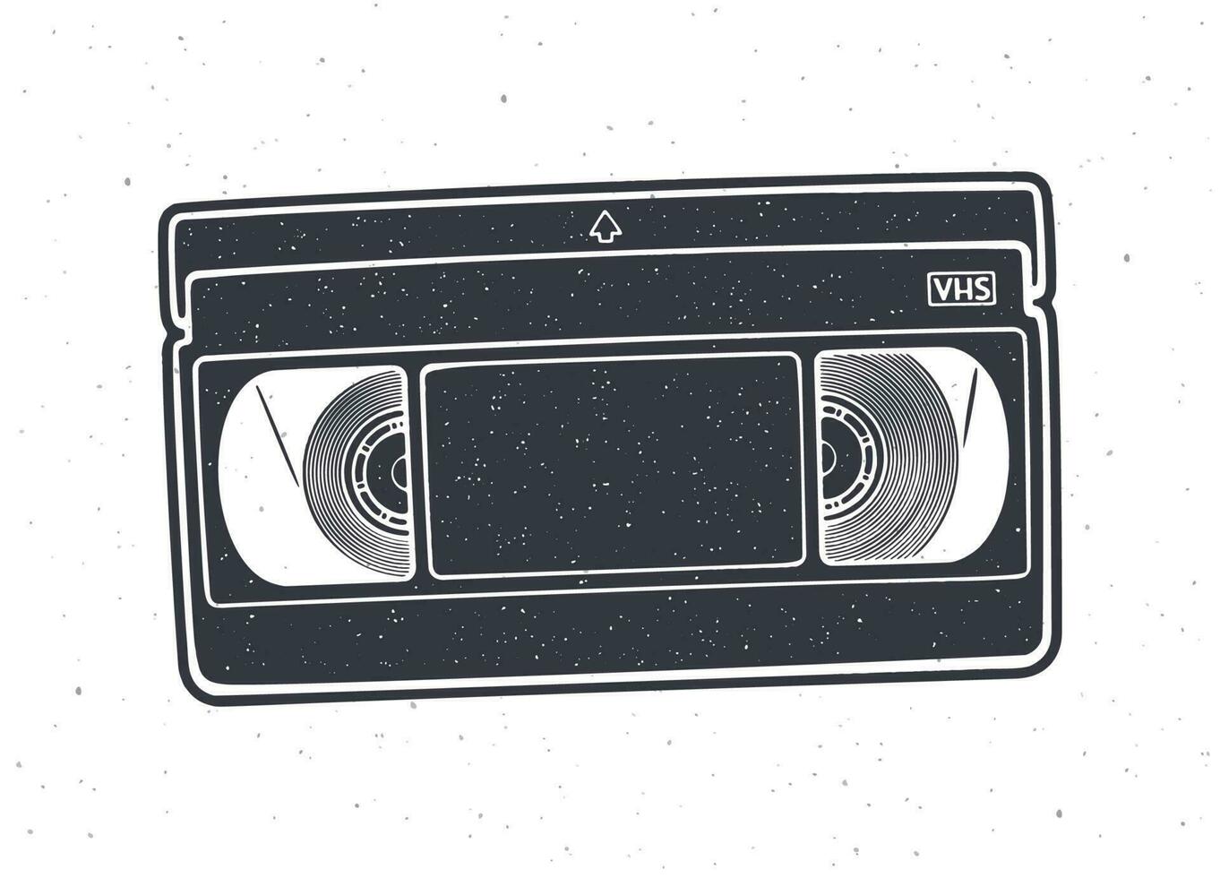 silhuett av vhs kassett. vektor illustration. video tejp spela in systemet. retro lagring av analog information. mönster för förpackning, skyltar, montrar, emblem. isolerat vit bakgrund