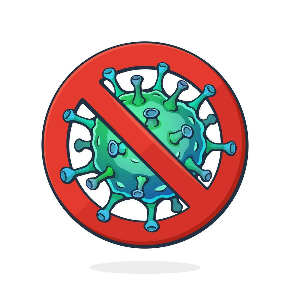 vektor illustration. coronavirus cell i röd förbud tecken. virus orsak respiratorisk infektion 2019-nCoV. global värld epidemi. Nej korona bakterie symbol. isolerat på vit bakgrund
