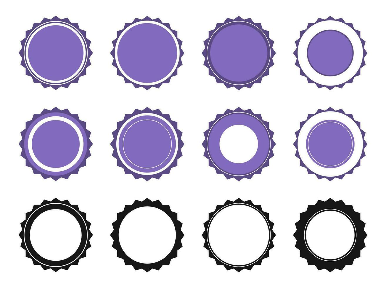 runda stämpel tecken uppsättning. form, bricka stjärna. cirkel tecken samling. enkel illustration vektor