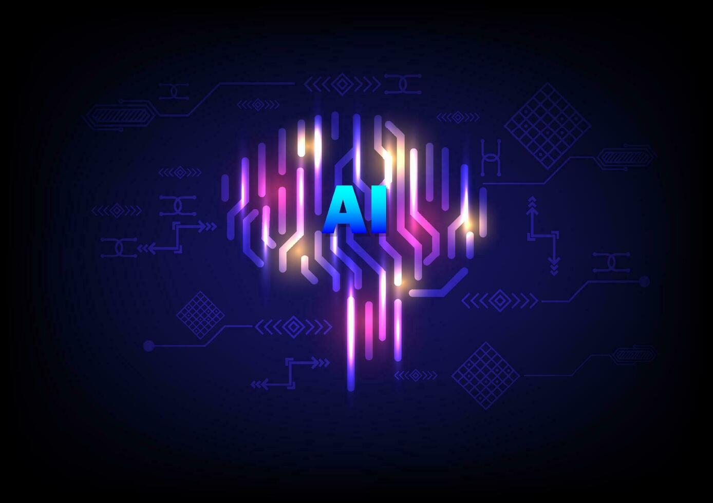 kreativ och aning begrepp. nätverk av hjärna med ljus strålar på blå bakgrund. artificiell intelligens. mekanism lagarbete ingenjör. vektor