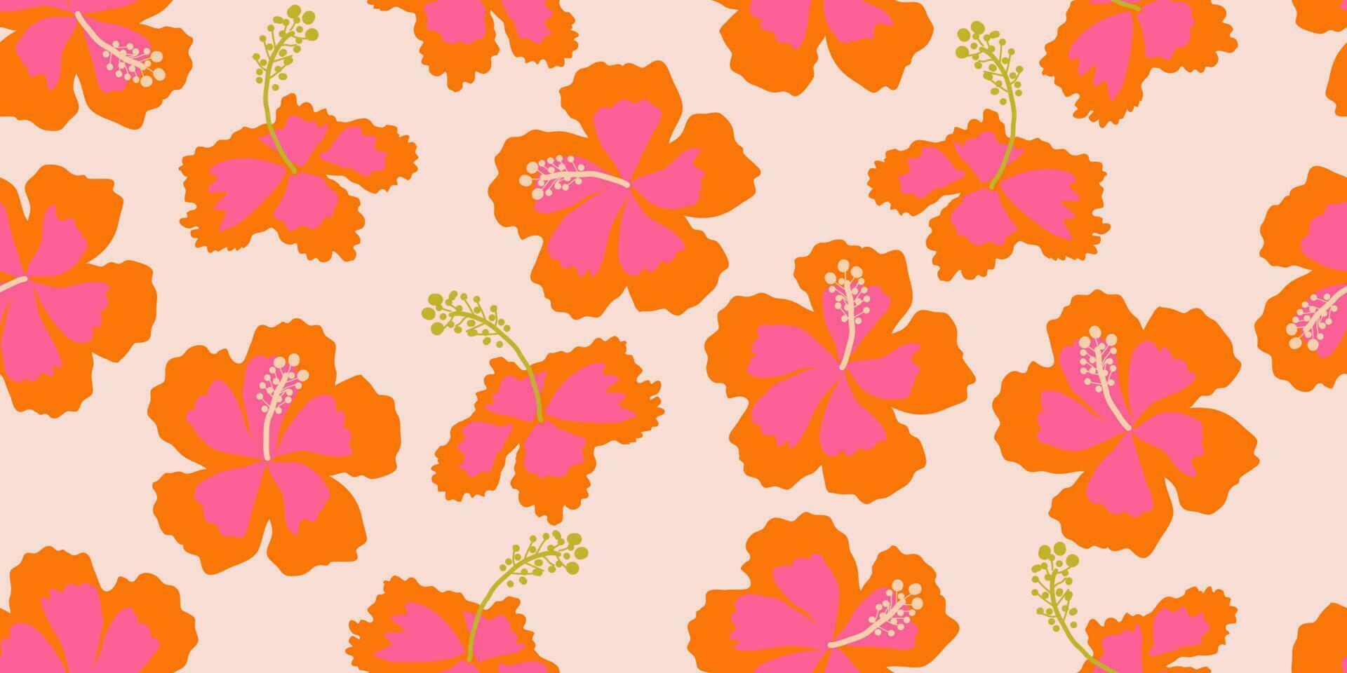 hand dragen hibiskus blommor, sömlös mönster med blommig för tyg, textilier, Kläder, omslag papper, omslag, baner, interiör dekor, abstrakt bakgrunder. vektor