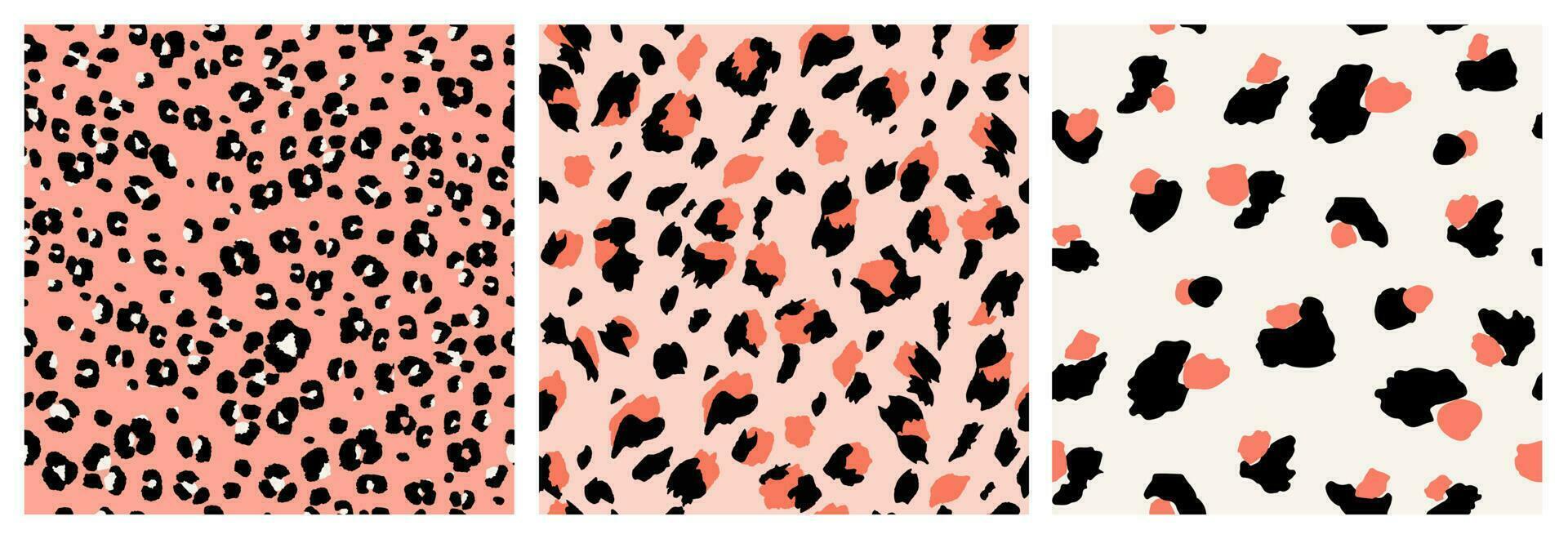 uppsättning av abstrakt leopard hud sömlös mönster. djur- skriva ut. geometrisk folklore prydnad för textil- baner, omslag, tapet. vektor illustration.