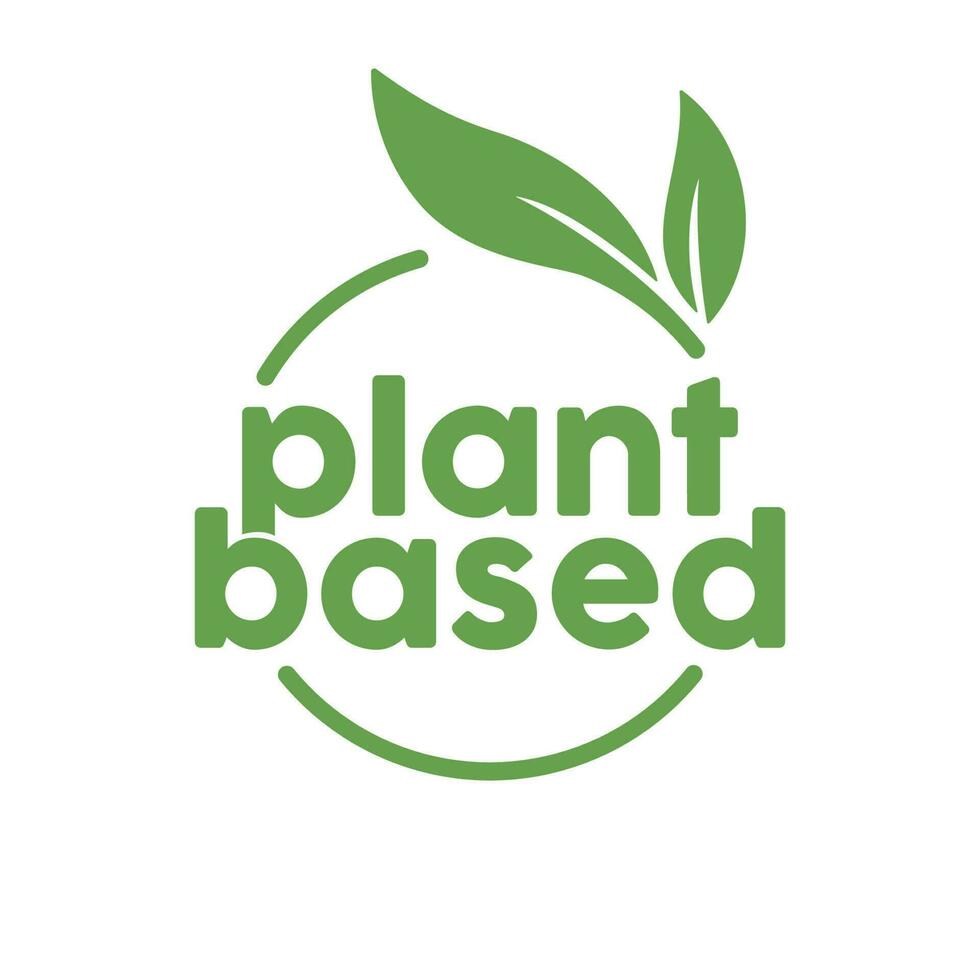 Pflanze basierend Logo. kreisförmig gestalten Base mit Pflanze Blatt. vegan und Vegetarier freundlich Abzeichen. vektor