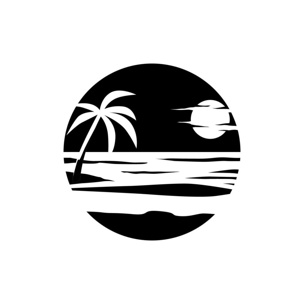 strand logotyp svart vit silhuett platt design vektor