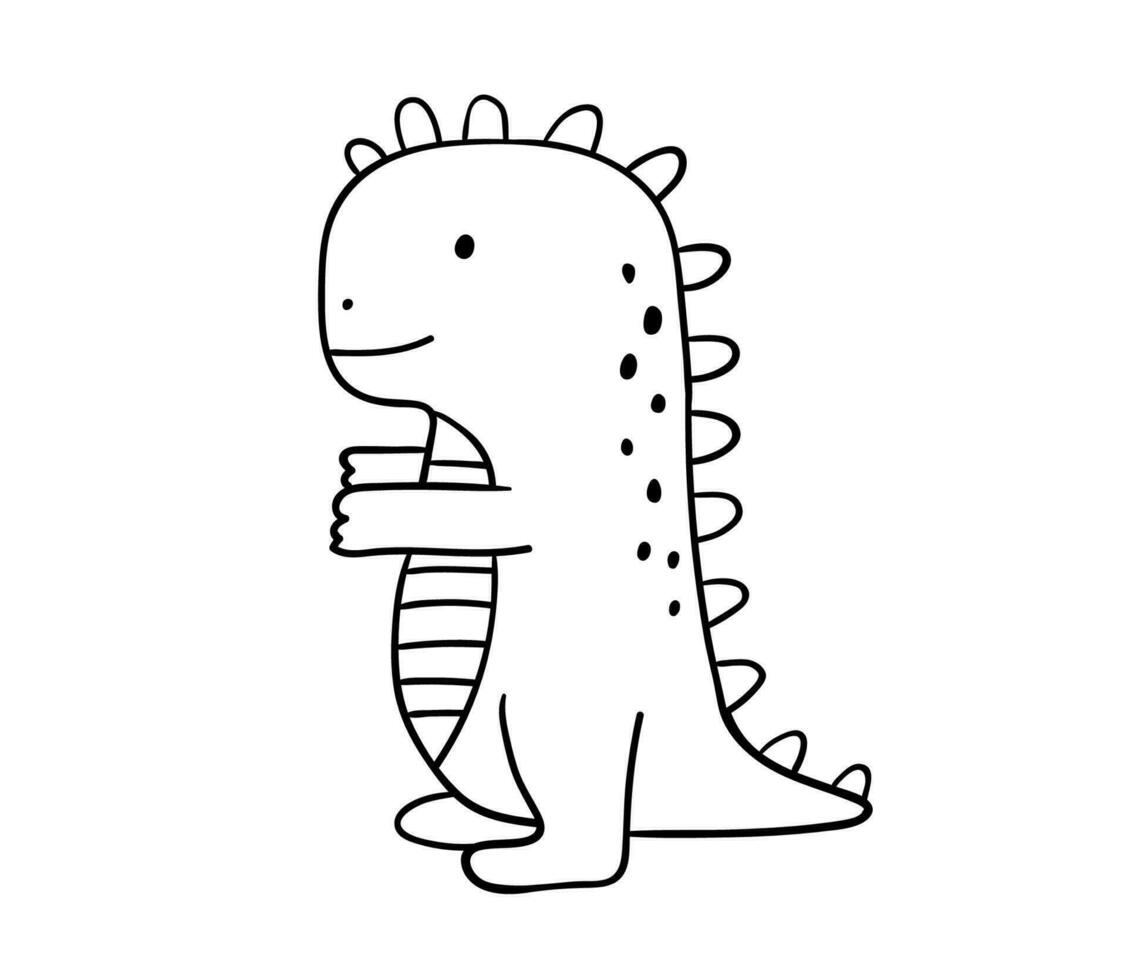 söt dinosaurus rex för färg sida. rolig översikt illustration isolerat på vit vektor