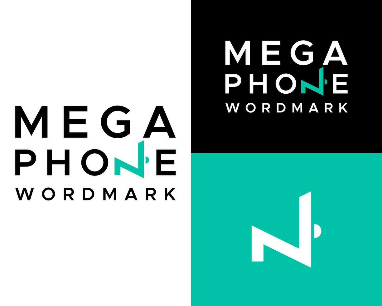 en logotyp för mega telefon ordmärke vektor