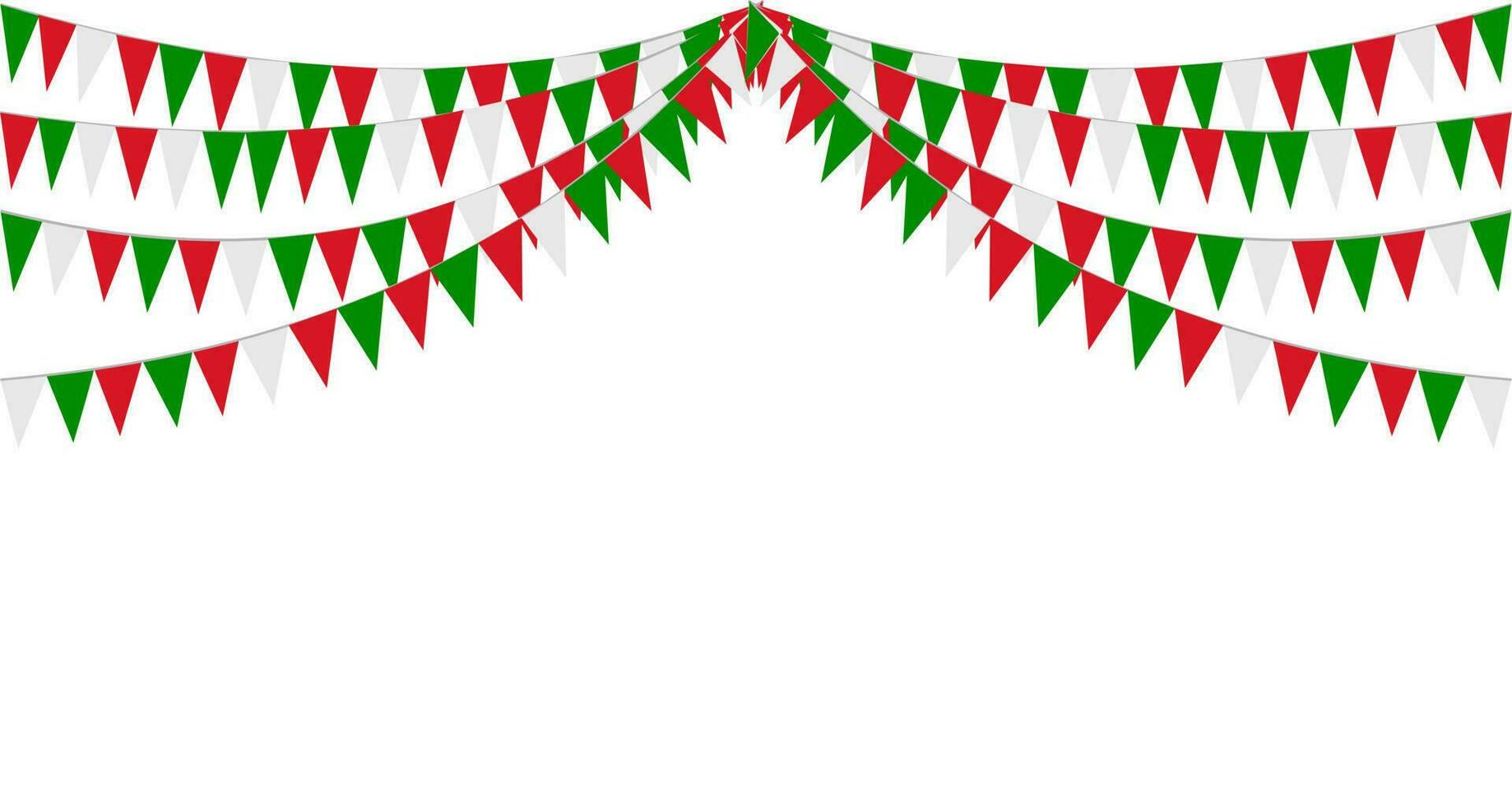 Italienisch Republik Tag, 2 .. Juni. Ammer hängend rot Weiß Grün Flagge Dreiecke Banner Hintergrund. Italien, Iran, Portugal, Libanon, Weißrussland, Bulgarien, Mexiko. Party, gerecht, Weihnachten, Neu Jahr, Karneval. vektor
