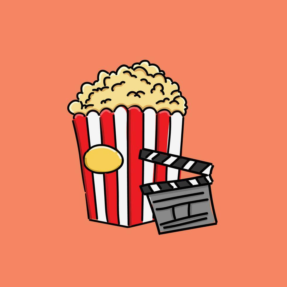 film tid vektor illustration design. sammansättning med popcorn och orange bakgrund. bio baner design för film teater.