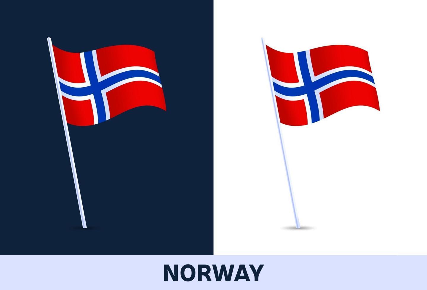 Norwegen Vektor Flagge. winkende Nationalflagge von Italien lokalisiert auf weißem und dunklem Hintergrund. offizielle Farben und Anteil der Flagge. Vektorillustration.