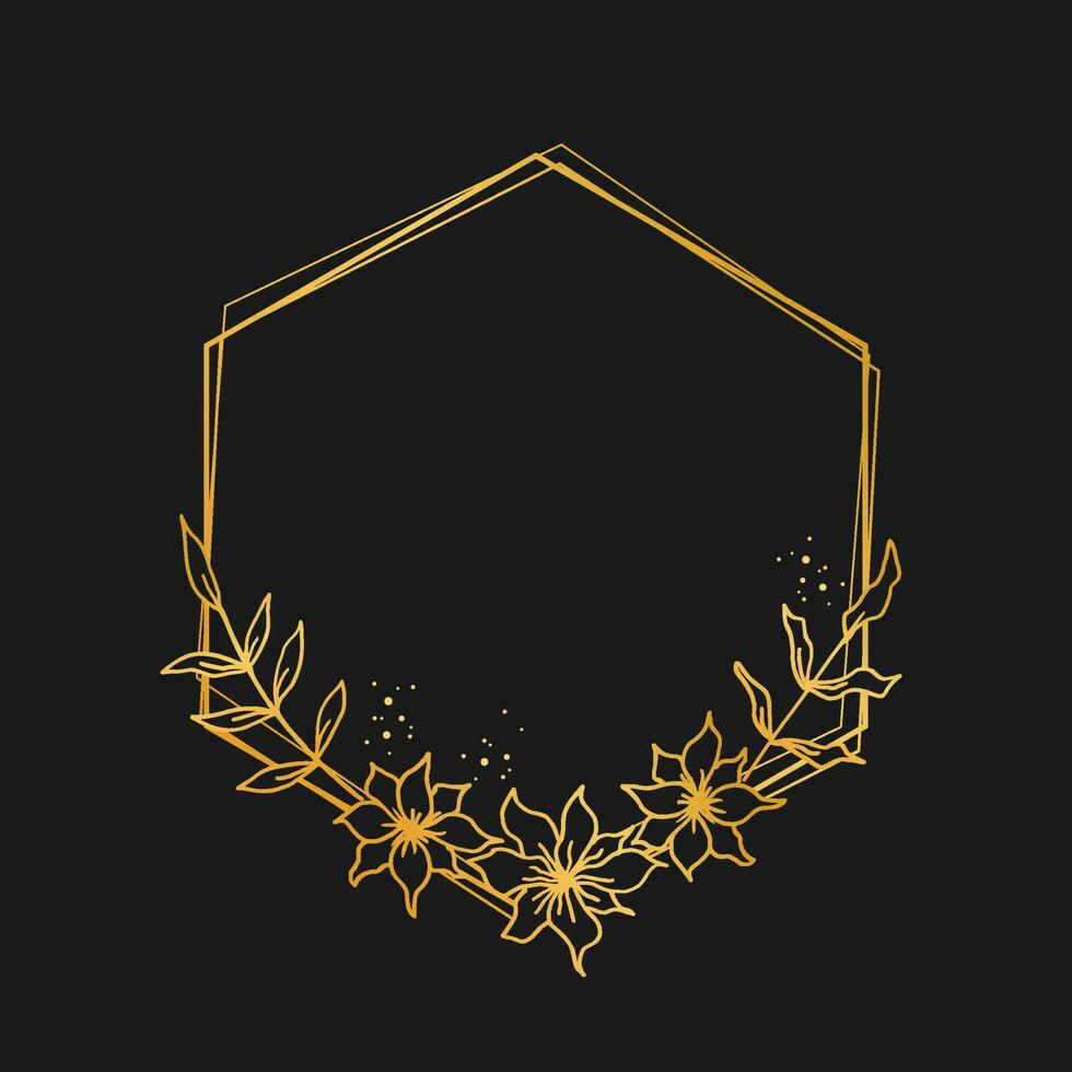 Luxus Gold Hexagon Blumen- Rand zum Hochzeit oder Engagement Einladung, danken Sie Karte, Logo, Gruß Karte vektor