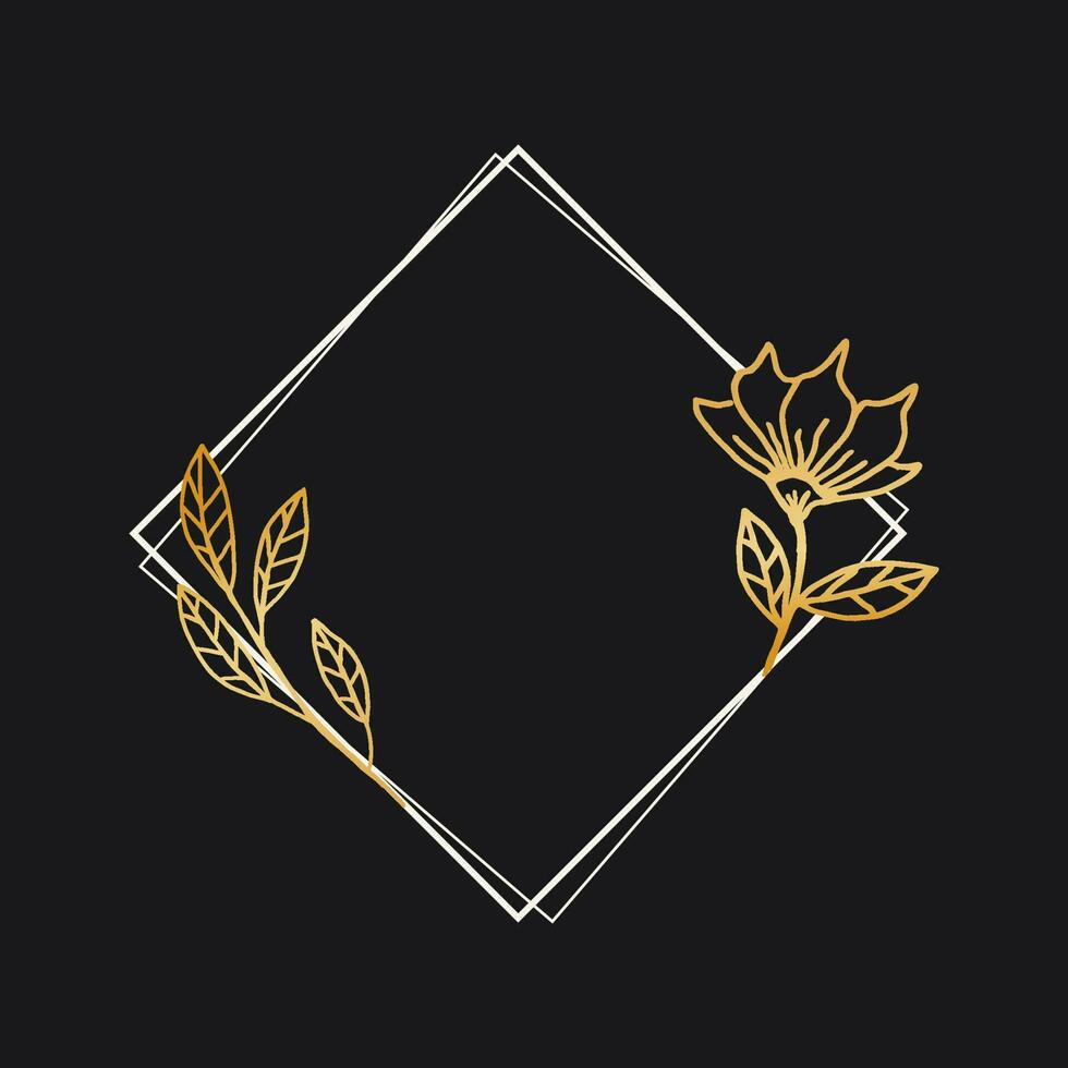 Gold Blumen- Rand mit Hand gezeichnet Blätter und Blumen zum Hochzeit Einladung, danken Sie Karte, Logo, Gruß Karte vektor