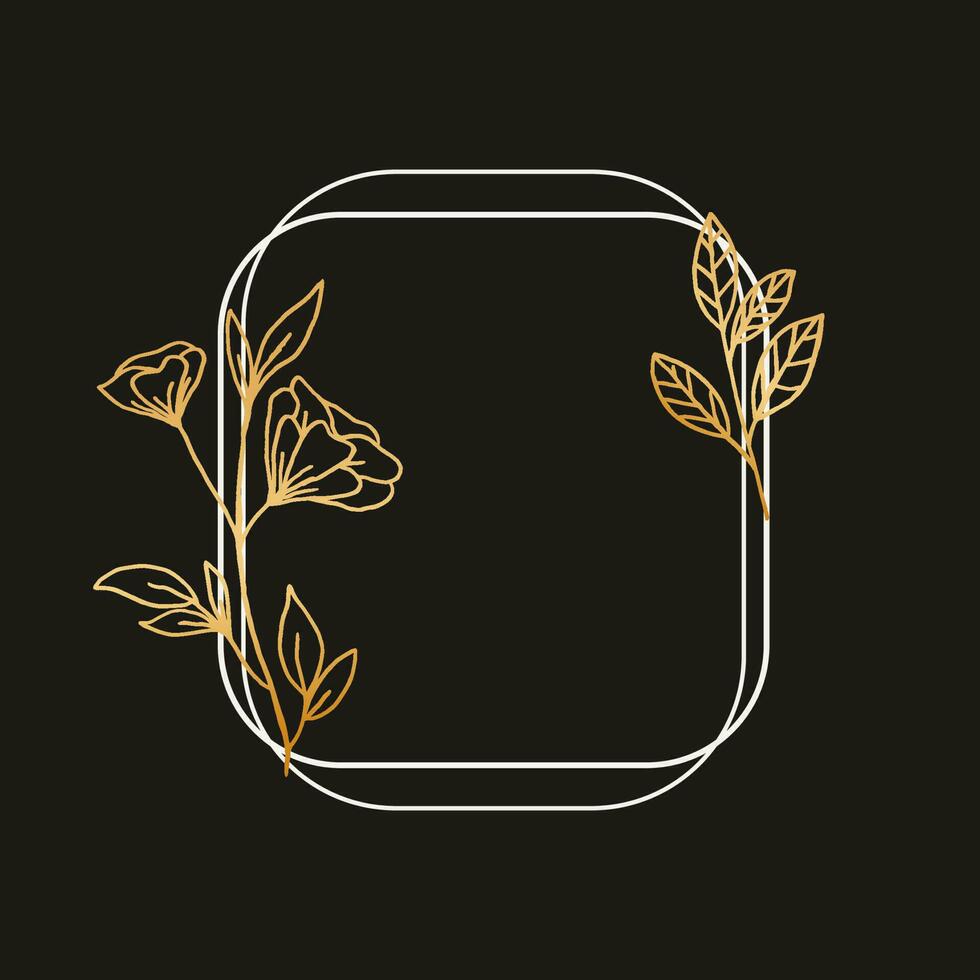 en enkel ram med guld löv och blommor i en vit form för bröllop inbjudan, engagemang, eller hälsning kort vektor