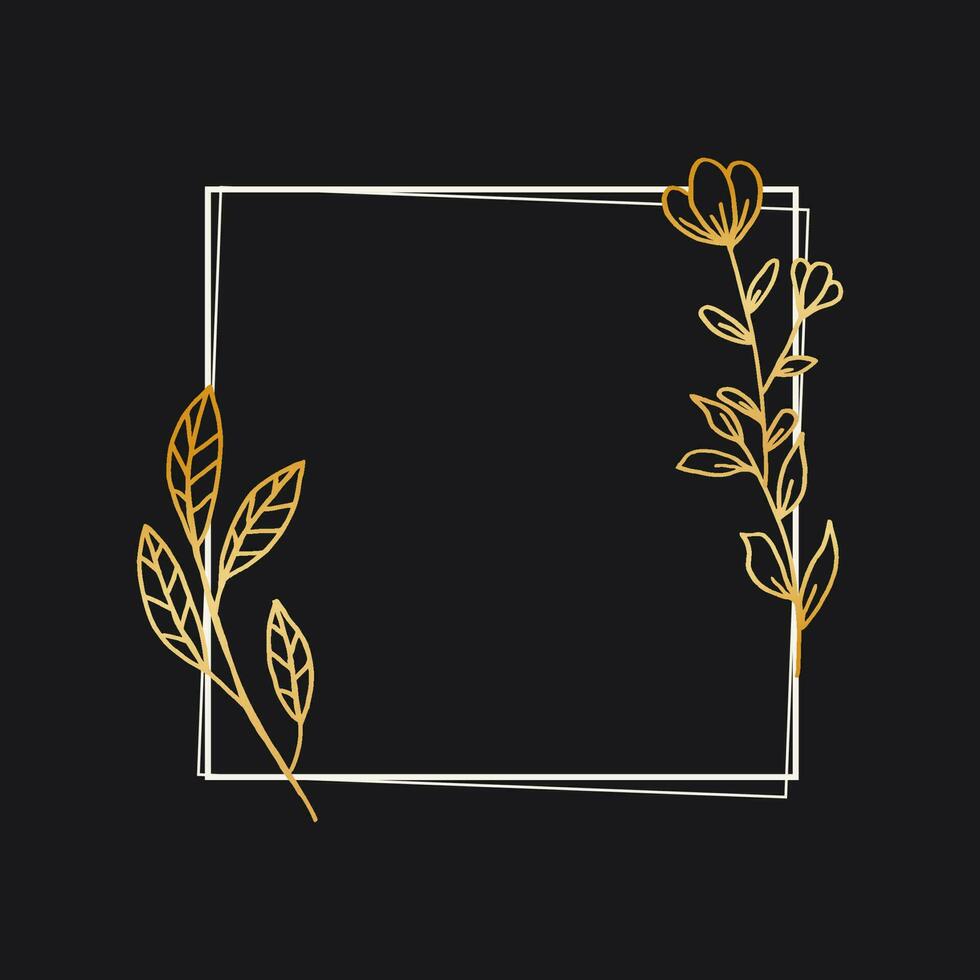 Gold Blumen- Rand mit Hand gezeichnet Blätter und Blumen zum Hochzeit Einladung, danken Sie Karte, Logo, Gruß Karte vektor