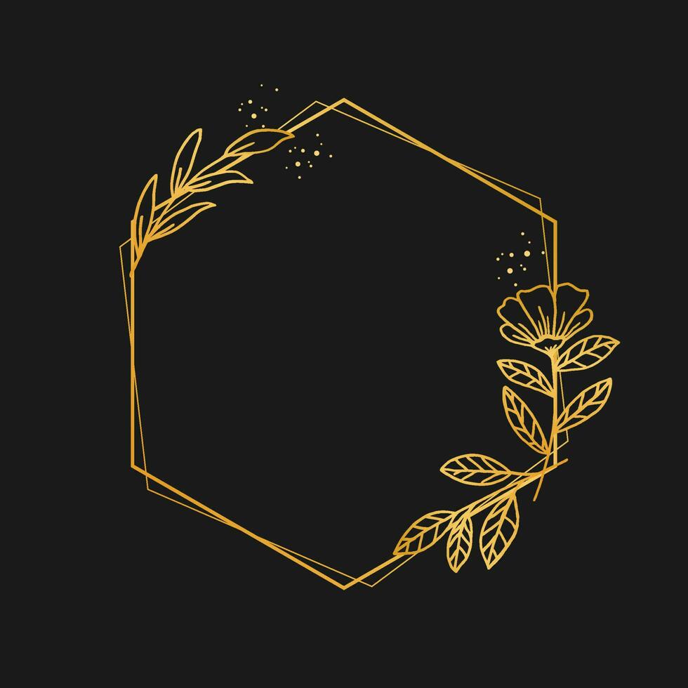 Luxus Gold Hexagon Blumen- Rand zum Hochzeit oder Engagement Einladung, danken Sie Karte, Logo, Gruß Karte vektor