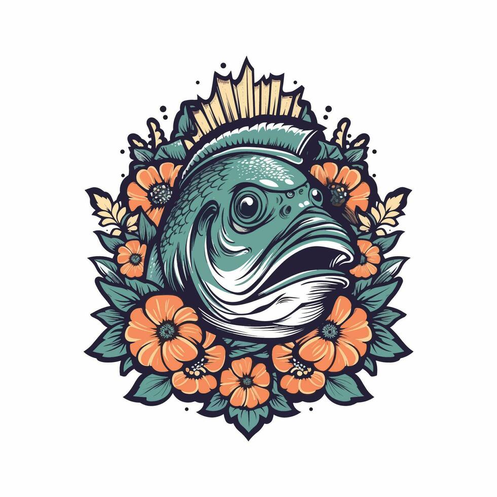 fisk blomma ritad för hand logotyp design illustration vektor