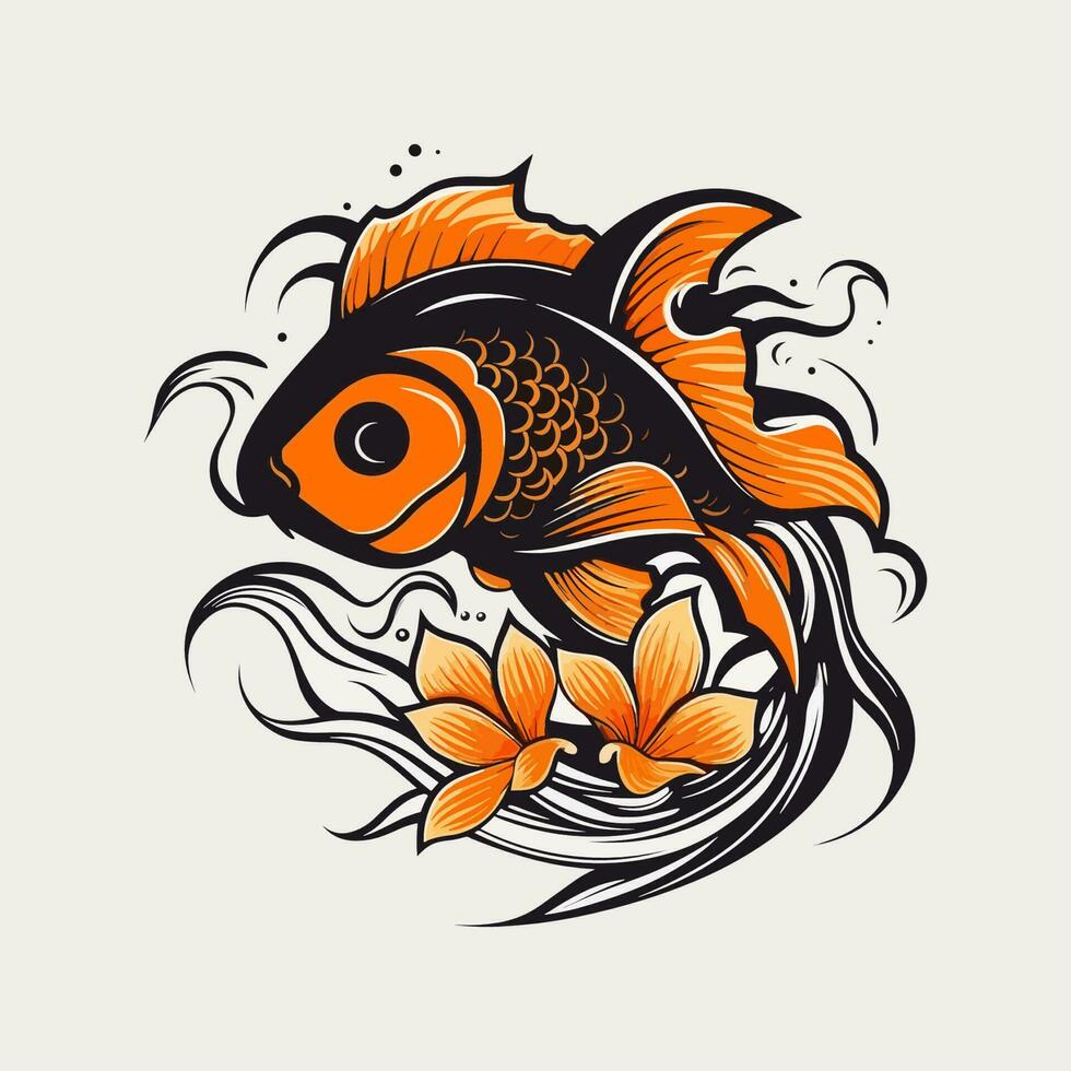 en skön fisk omgiven förbi blommor i en logotyp illustration, perfekt för en naturinspirerad varumärke vektor