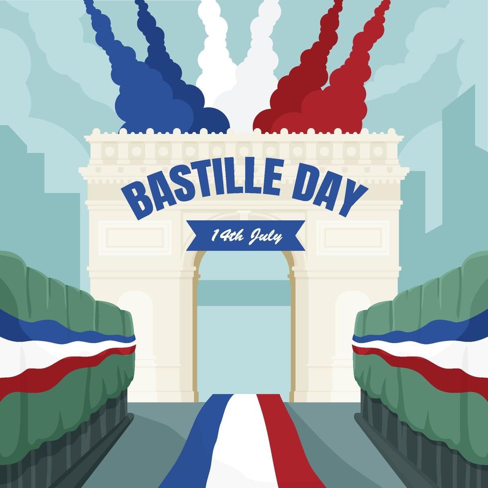 bastille dag 14 juli vid triumfbågen illustration vektor