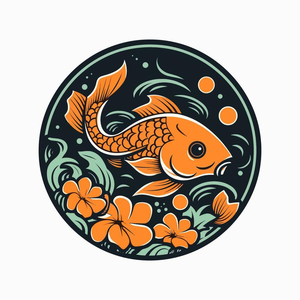 ein schön Fisch umgeben durch Blumen im ein Logo Illustration, perfekt zum ein Natur inspiriert Marke vektor