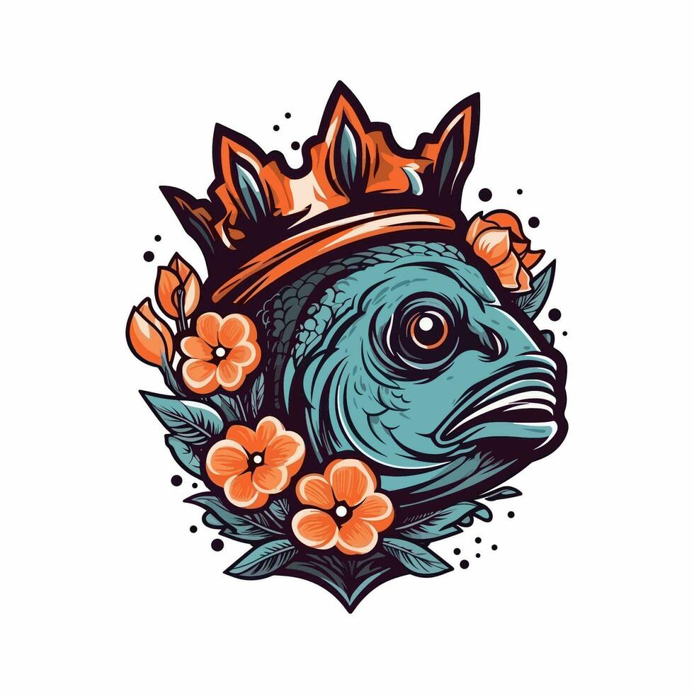 ein schön Fisch umgeben durch Blumen im ein Logo Illustration, perfekt zum ein Natur inspiriert Marke vektor