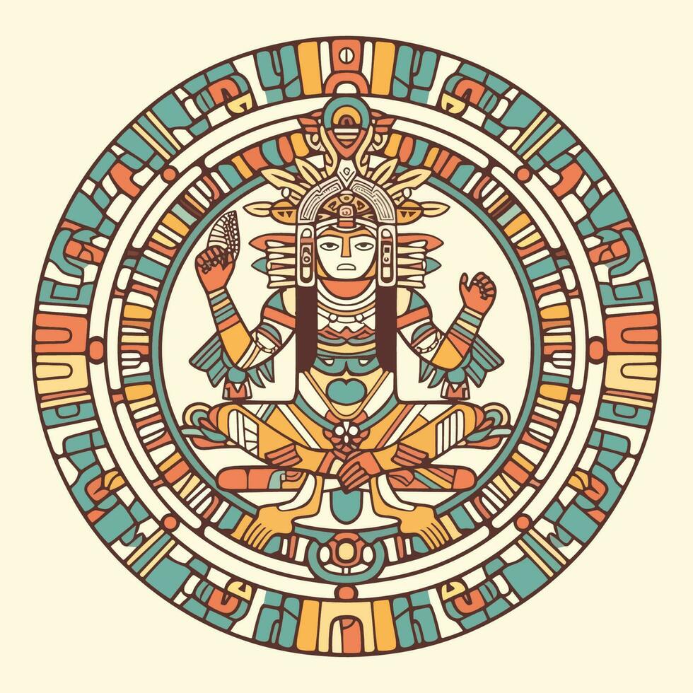 erkunden das kompliziert Einzelheiten von aztekisch Kultur mit unser atemberaubend handgemalt aztekisch Illustration Design vektor