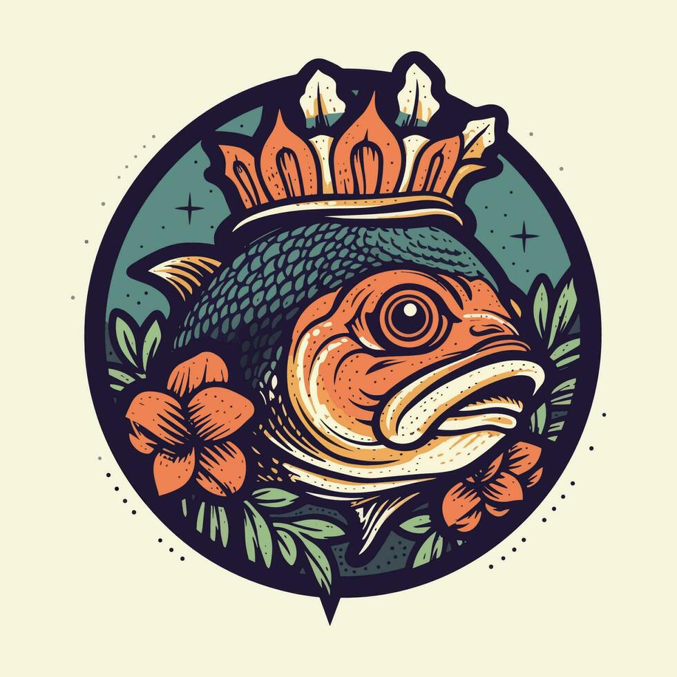 en skön fisk omgiven förbi blommor i en logotyp illustration, perfekt för en naturinspirerad varumärke vektor