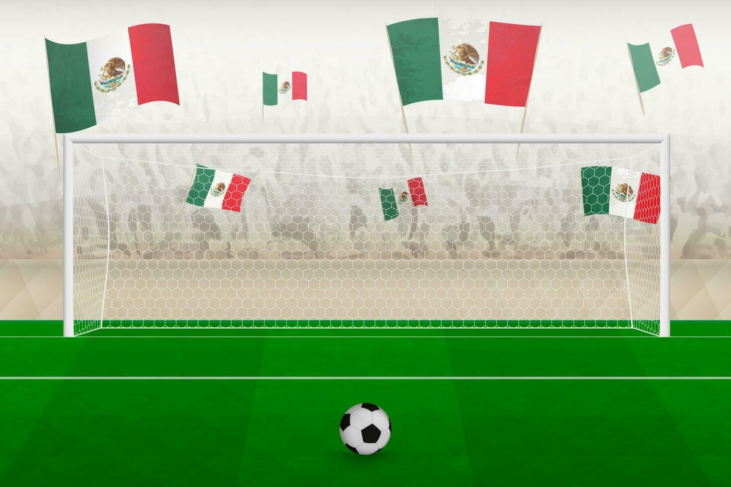 Mexiko Fußball Mannschaft Fans mit Flaggen von Mexiko Jubel auf Stadion, Strafe trete Konzept im ein Fußball passen. vektor
