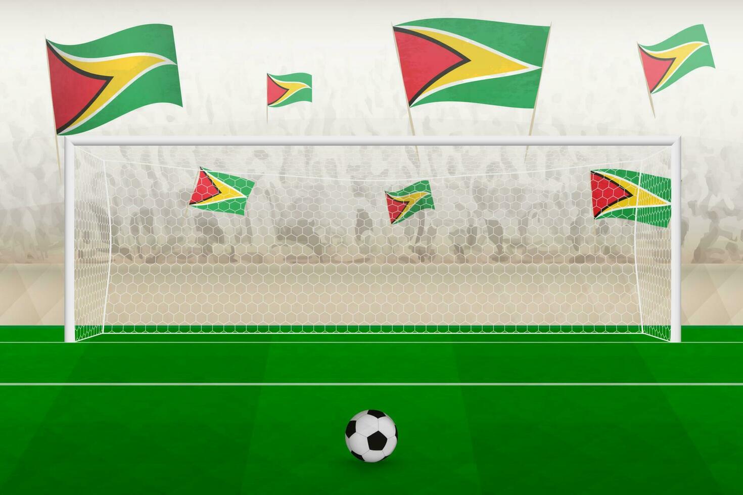 guyana fotboll team fläktar med flaggor av guyana glädjande på stadion, straff sparka begrepp i en fotboll match. vektor