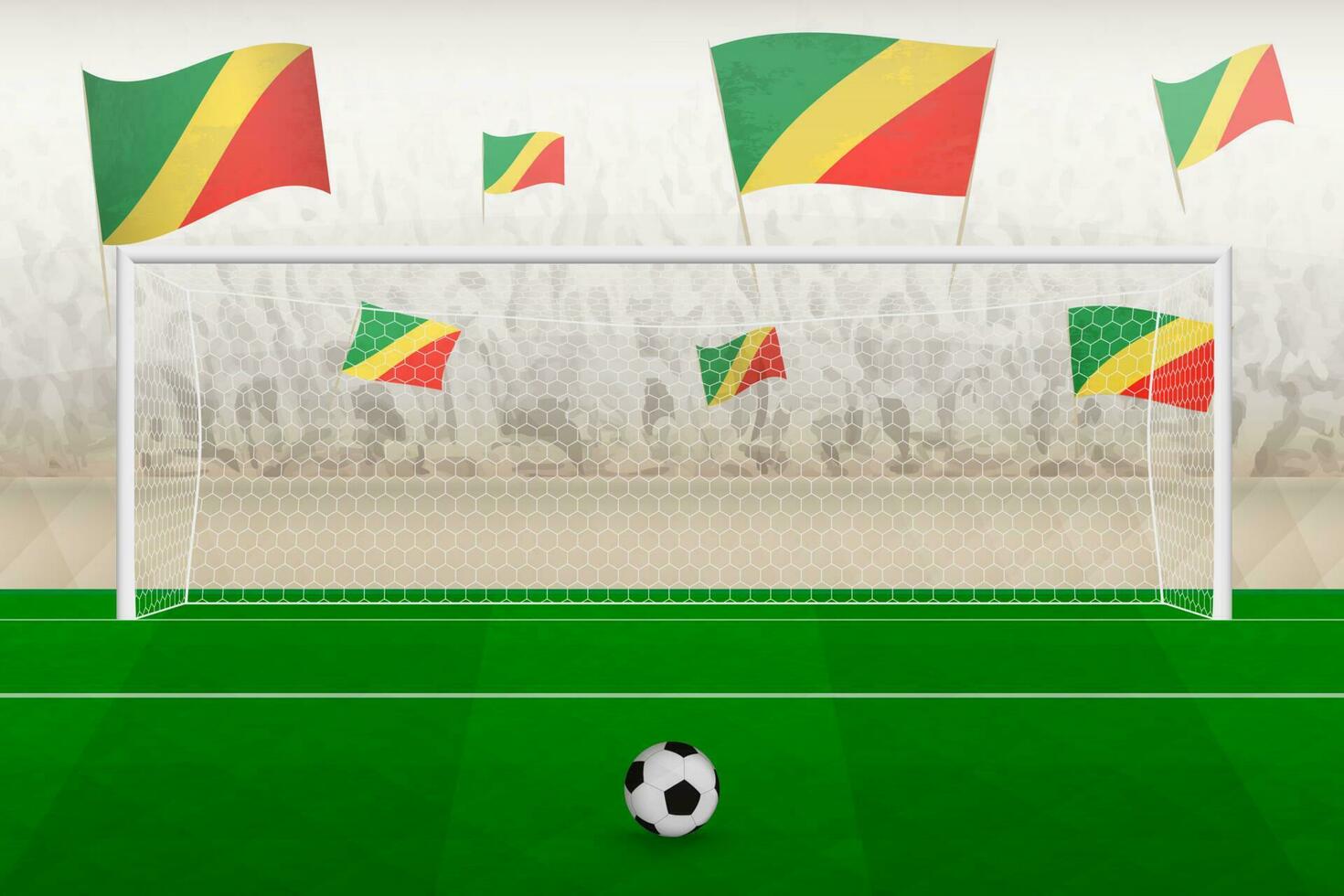 Kongo Fußball Mannschaft Fans mit Flaggen von Kongo Jubel auf Stadion, Strafe trete Konzept im ein Fußball passen. vektor